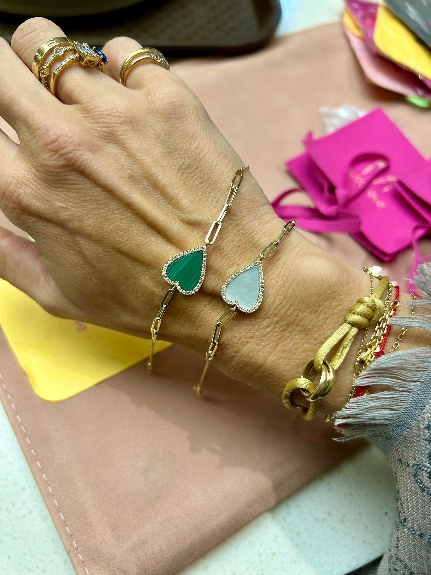 Gemstone & diamond heart bracelet